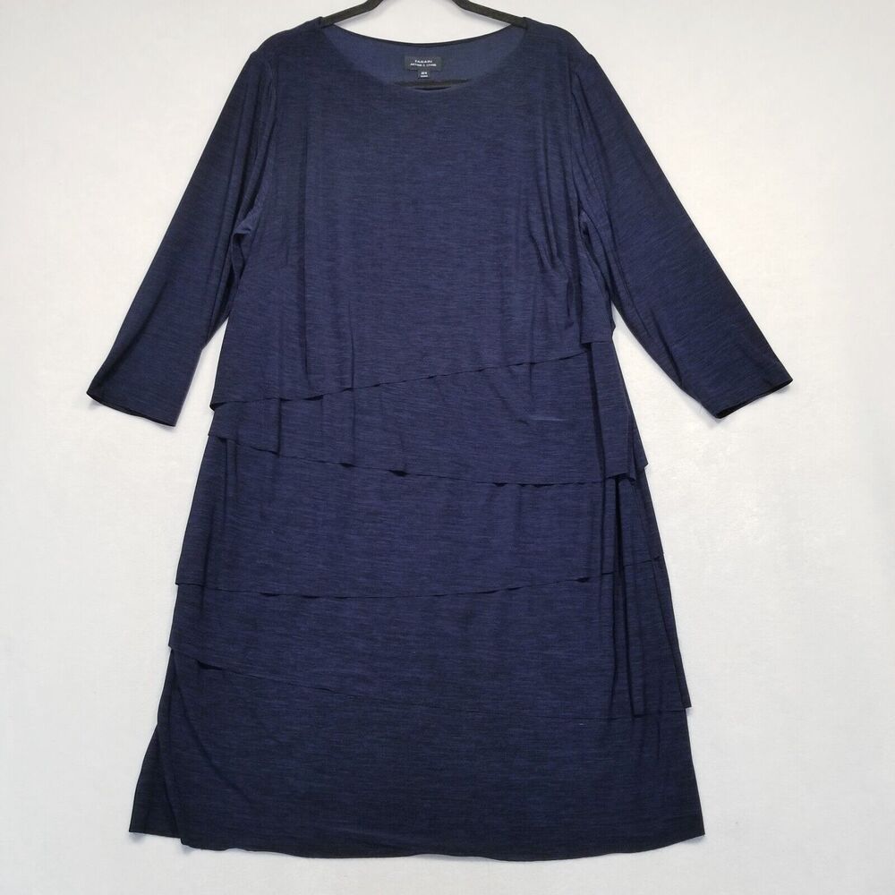 Tahari Arthur S. Levine Womens 16W Blue 3/4 Sleeve Shift Dress Layered Stretch